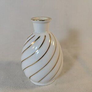 Matson Hand Painted Japan Mini Vase White Gold Swirl Flower Small Ceramic Bud